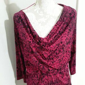 Chaus weighted cowl neck 3/4 sleeve pink and black tunic top size XL